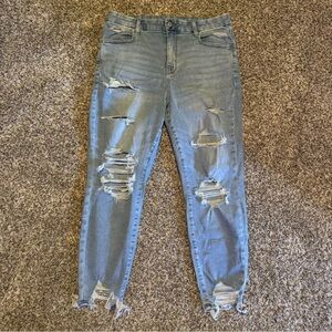 American Eagle Outfitters Ripped Light Blue Ankle Jeans